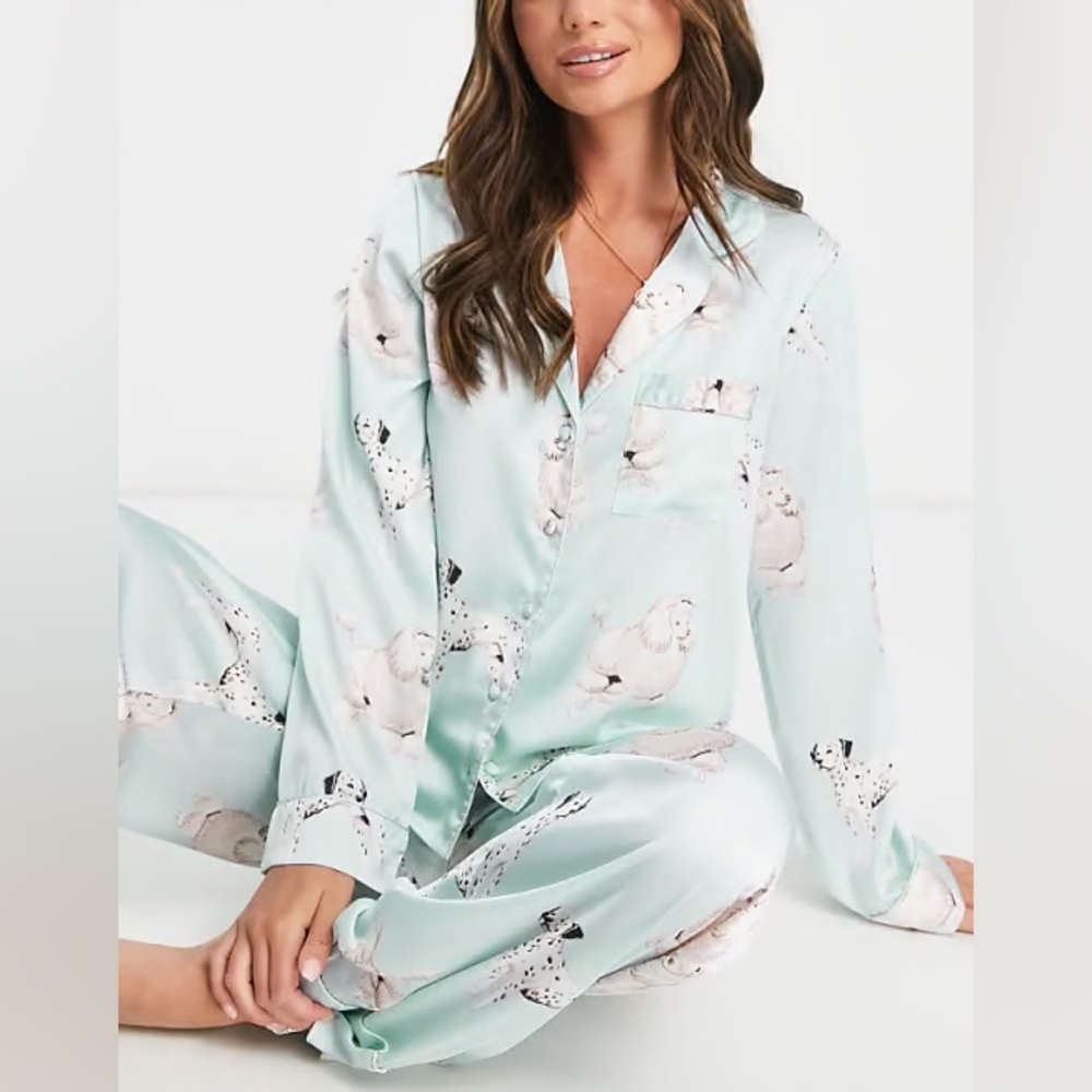 Light Blue Dog Print Long-Sleeve Women’s Pajama Set Size 6